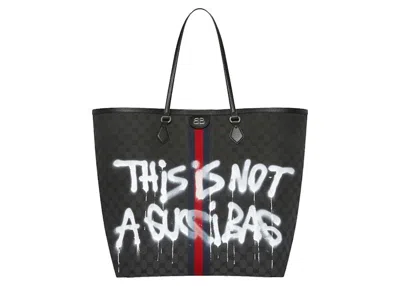 Pre-owned Gucci Women's  X Balenciaga The Hacker Project Graffiti Large Tote Bag In Black