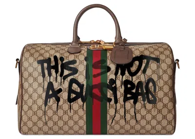 Pre-owned Gucci Women's  X Balenciaga The Hacker Project Graffiti Medium Duffle Bag In Beige