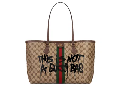 Pre-owned Gucci Women's  X Balenciaga The Hacker Project Graffiti Medium Tote Bag In Beige