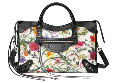 Pre-owned Gucci Women's  X Balenciaga The Hacker Project Medium Neo Classic Bag In White Flora Canvas
