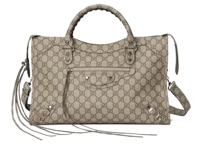 Pre-owned Gucci Women's  X Balenciaga The Hacker Project Medium Neo Classic Bag Variation 2 In Beige/ebony