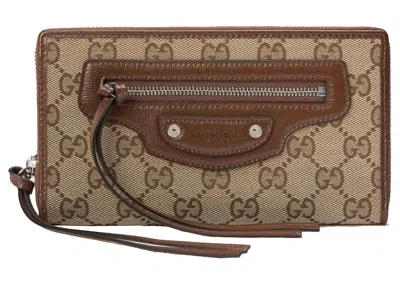 Pre-owned Gucci Women's  X Balenciaga The Hacker Project Neo Classic Zip Around Wallet In Beige/ebony