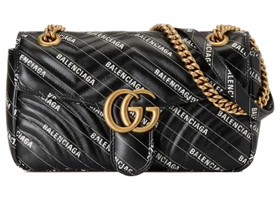 Pre-owned Gucci Women's  X Balenciaga The Hacker Project Small Gg Marmont Bag In Black