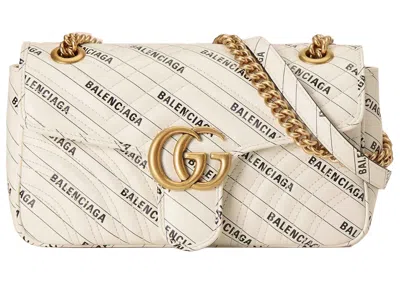 Pre-owned Gucci Women's  X Balenciaga The Hacker Project Small Gg Marmont Bag In White