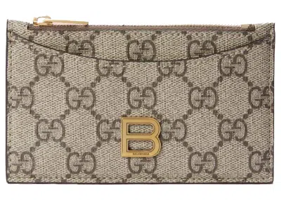 Pre-owned Gucci Women's  X Balenciaga The Hacker Project Zip Card Case In Beige/ebony In Multi