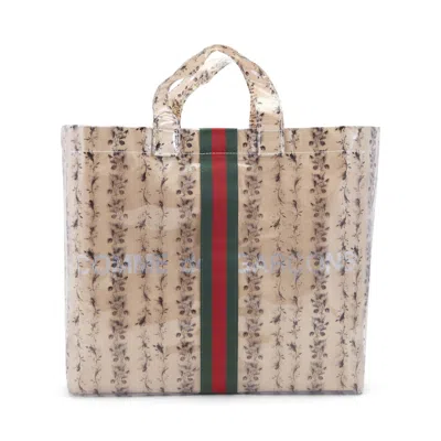 Pre-owned Gucci Women's  X Comme Des Garcons Paper Tote Bag Floral Vinyl In Clear