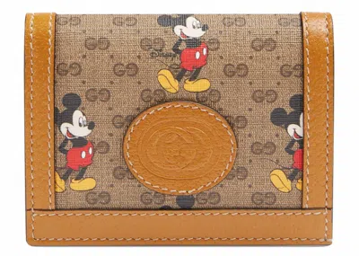 Pre-owned Gucci Women's  X Disney Card Case Wallet Mini Gg Supreme Mickey Mouse In Beige