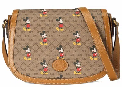 Pre-owned Gucci Women's  X Disney Shoulder Bag Mini Gg Supreme Mickey Mouse Small In Beige