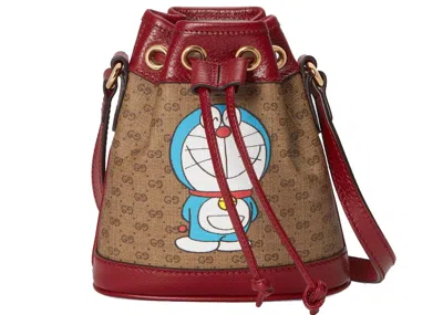 Pre-owned Gucci Women's  X Doraemon Bucket Bag Mini In Ebony/beige