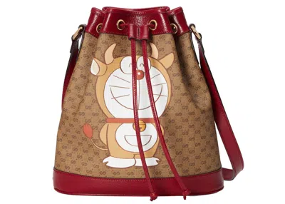 Pre-owned Gucci Women's  X Doraemon Bucket Bag Small In Ebony/beige