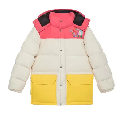 Pre-owned Gucci Women's  X The North Face Down Jacket In Ivory/dark Pink/yellow