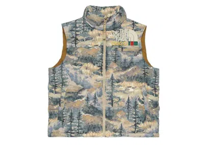 Pre-owned Gucci Women's  X The North Face Padded Vest In Forest Print