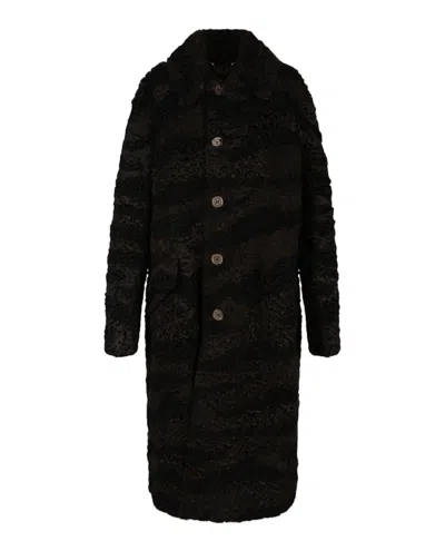 Pre-owned Gucci Women's  Zebra Pattern Shearling Coat In Black