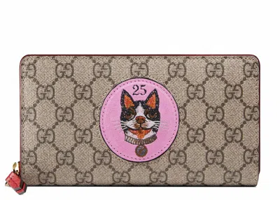 Pre-owned Gucci Women's  Zip Around Wallet Gg Supreme Bosco Patch In Red Lining