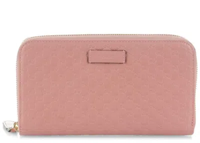 Pre-owned Gucci Women's  Zip Around Wallet Microssima In Pink