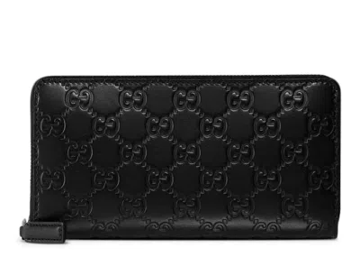 Pre-owned Gucci Women's  Zip Around Wallet Signature In Black