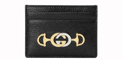 Pre-owned Gucci Women's  Zumi Card Case Grainy Leather In Black