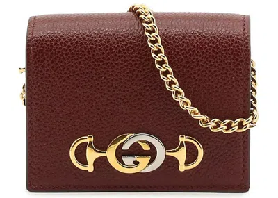 Pre-owned Gucci Women's  Zumi Chain Wallet In Burgundy