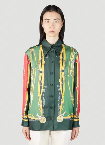 Gucci Women Harness And Double G Shirt In Green