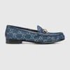 Gucci Denim Loafers With Embroidered Monogram Pattern In Blue