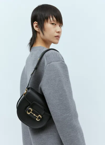 Gucci Women Horsebit 1955 Mini Rounded Shoulder Bag In Black