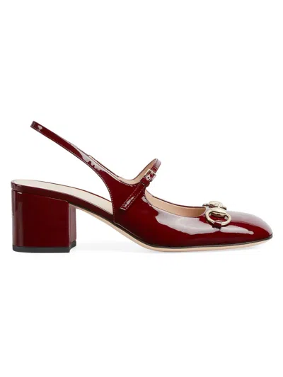 Gucci Women's Horsebit 42mm Patent Leather Slingback Pumps In Burgundy