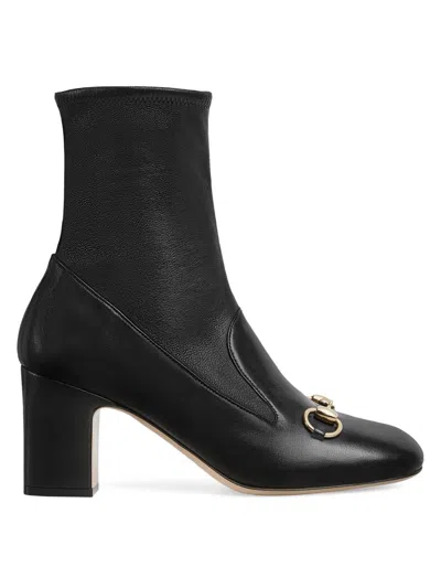Gucci 75 Horsebit Leather Boots In Black