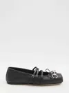 Gucci Leather Bow Detail Squared Toe Ballet Flats In Black