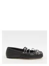 Gucci Leather Bow Detail Squared Toe Ballet Flats In Black