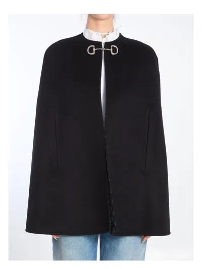 Gucci Horsebit Wool And Silk Cape In Black
