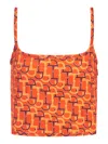 Gucci Orange Top With Spaghetti Straps And All-over Horsebit Print In Cotton Woman In Orange
