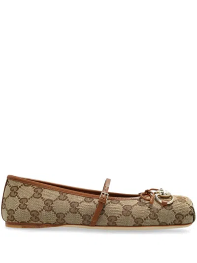 Gucci Women Horsebit Gg Supreme Ballet Flats