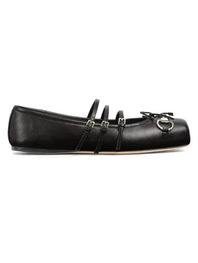 GUCCI WOMEN'S HORSEBIT LEATHER BALLET FLATS