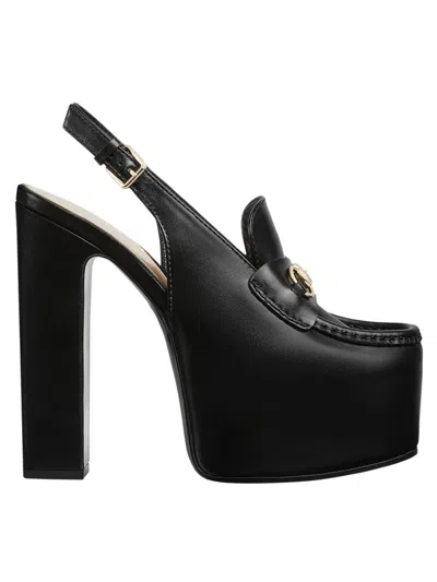 Gucci Women Horsebit Platform Slingback Loafers In Black