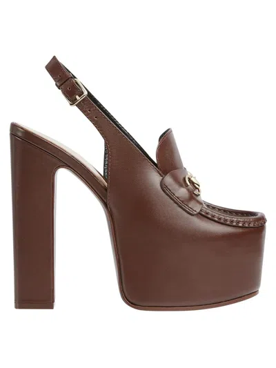 Gucci Women's Horsebit Loafer 145mm Platform Slingback Pumps In Brown