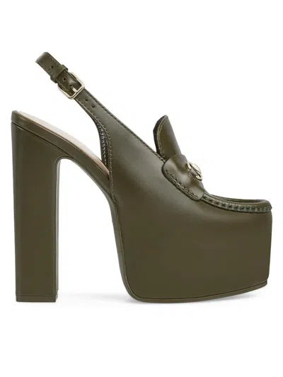 Gucci Women's Horsebit Loafer 145mm Platform Slingback Pumps In Green