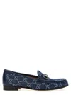 Gucci Denim Loafers With Embroidered Monogram Pattern In Blue