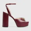 Gucci Horsebit Leather Platform Sandals In Bordeaux