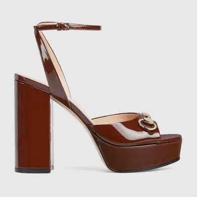 Gucci Women's Horsebit Platform Sandal In Brown