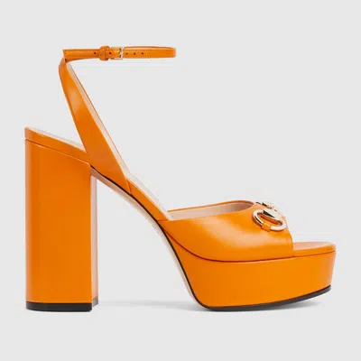 Gucci Women's Horsebit Platform Sandal In Orange