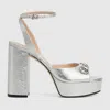 Gucci Horsebit Metallic Leather Platform Sandals In Silver