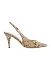 Gucci Slingback Pumps With Horsebit And Rhinestones In Beige And Dark Brown