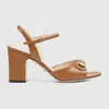Gucci Leather Block Heel Sandals With Gold-tone Hardware In Brown