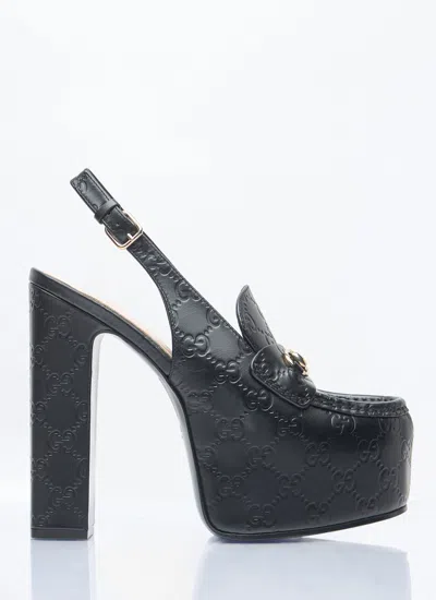 Gucci Women Horsebit Slingback Platforms In Black
