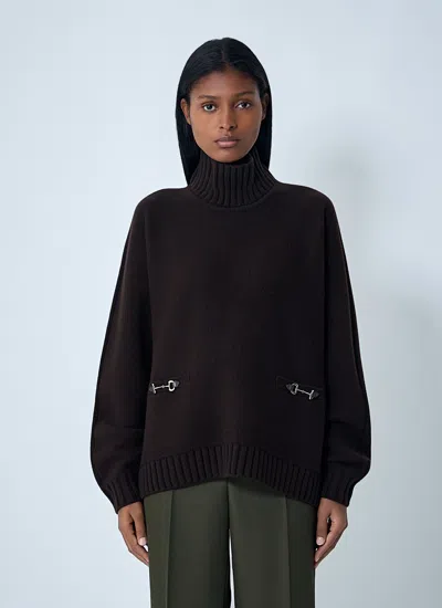 Gucci Wool Cashmere Sweater With Horsebit In Black