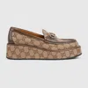 Gucci Horsebit Canvas Wedge Loafers In Beige