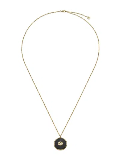 Gucci Women's Interlocking G 18k Yellow Gold, Black Onyx & 0.021 Tcw Diamond Long Chain Necklace In Green