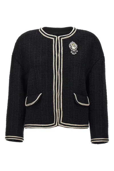 Gucci Brooch-detail Tweed Jacket In Black