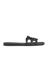 Gucci Gg Slider Sandals With Square Open Toe In Black