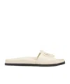 Gucci Womens  Branded Slip-on Leather Sliders In Ivory